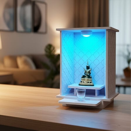 หิ้งพระมินิมอล KAF รุ่น Q678 ประตูเปิด-ปิด พร้อมไฟ LED รีโมทเปลี่ยนสี_8