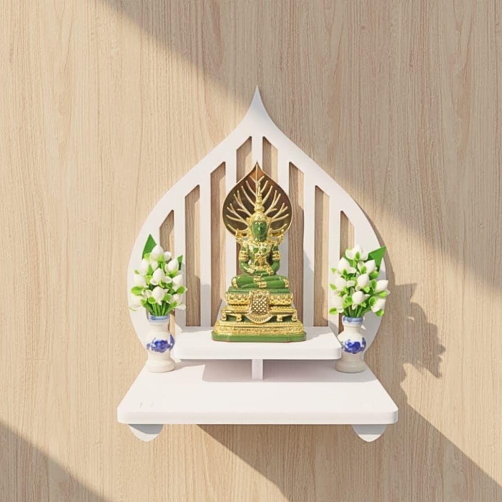 หิ้งพระทรงใบโพธิ์สไตล์มินิมอล KAF รุ่น Q8 ลายโพธิ์ทองกระจกเงา