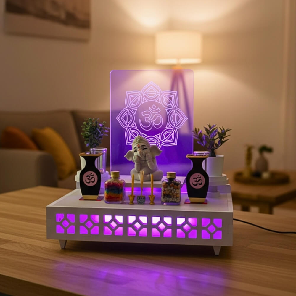 หิ้งพระมีไฟสไตล์โมเดิร์น KAF รุ่น SHBOX-LIGHT01 ลายโอม_2