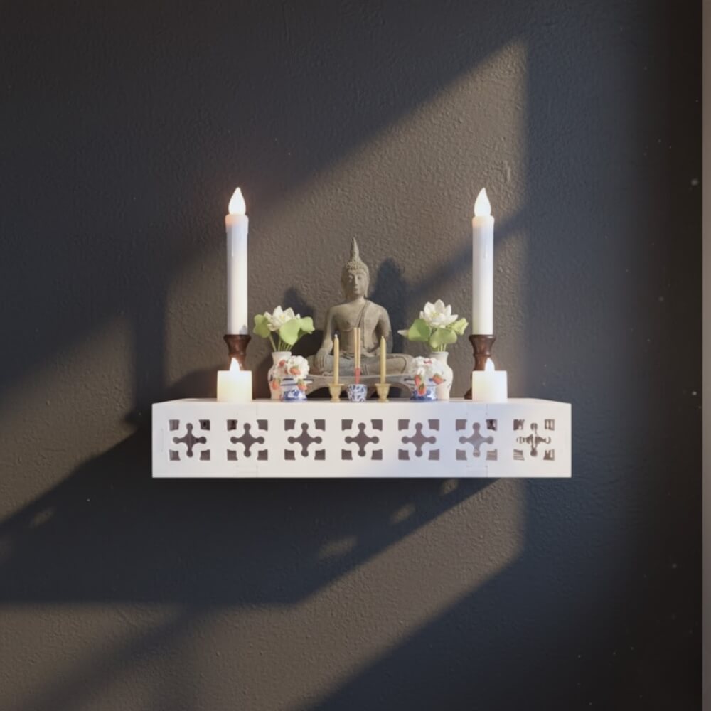 ชั้นวางพระตั้งโต๊ะและติดผนังโมเดิร์น KAF รุ่น SHBOX01 ทรงกล่องฉลุ ขนาด L