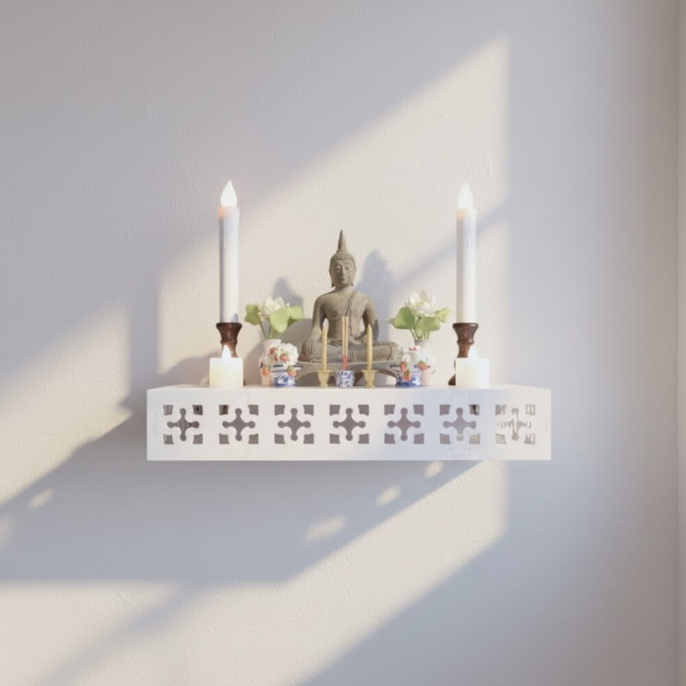 ชั้นวางพระตั้งโต๊ะและติดผนังโมเดิร์น KAF รุ่น SHBOX01 ทรงกล่องฉลุ ขนาด L