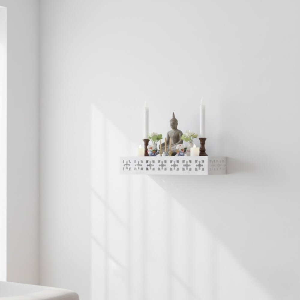 ชั้นวางพระตั้งโต๊ะและติดผนังโมเดิร์น KAF รุ่น SHBOX01 ทรงกล่องฉลุ ขนาด L