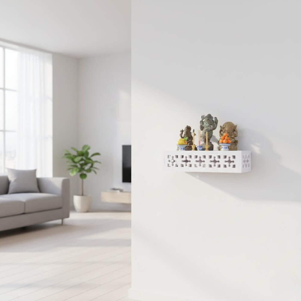 ชั้นวางพระตั้งโต๊ะและติดผนังโมเดิร์น KAF รุ่น SHBOX01 ทรงกล่องฉลุ ขนาด M