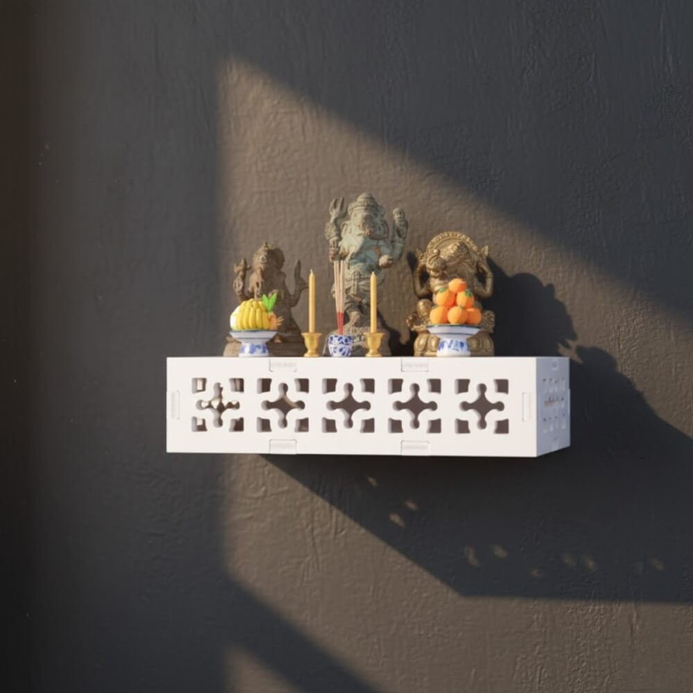 ชั้นวางพระตั้งโต๊ะและติดผนังโมเดิร์น KAF รุ่น SHBOX01 ทรงกล่องฉลุ ขนาด M