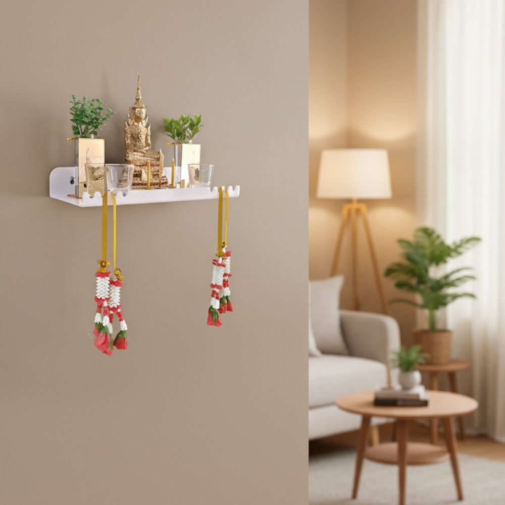 หิ้งพระติดผนัง KAF รุ่น WAVE01-AC อะคริลิคฉลุลาย สีขาว