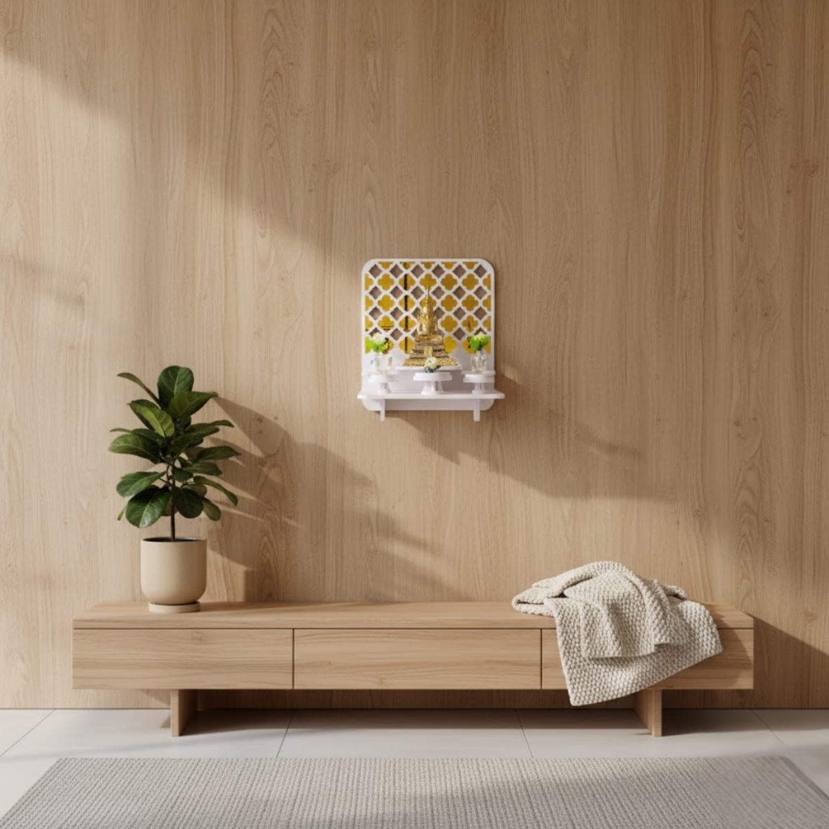 หิ้งพระตั้งโต๊ะและติดผนังโมเดิร์น KAF รุ่น PREM-02XL ลายกระจกทองพรีเมียม_7