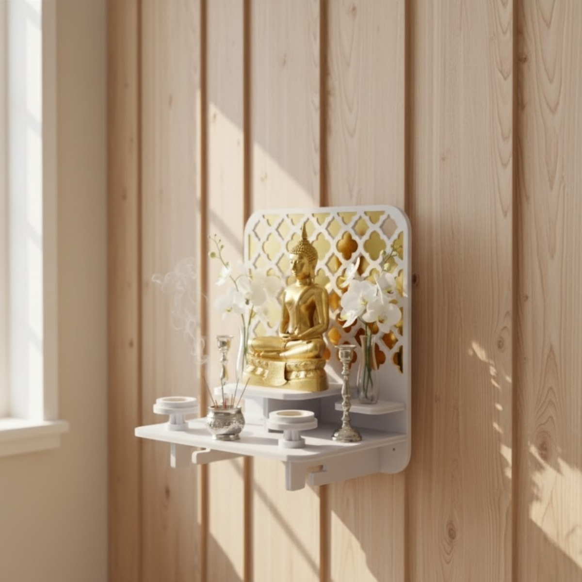 หิ้งพระตั้งโต๊ะและติดผนังโมเดิร์น KAF รุ่น PREM-02XL ลายกระจกทองพรีเมียม_9