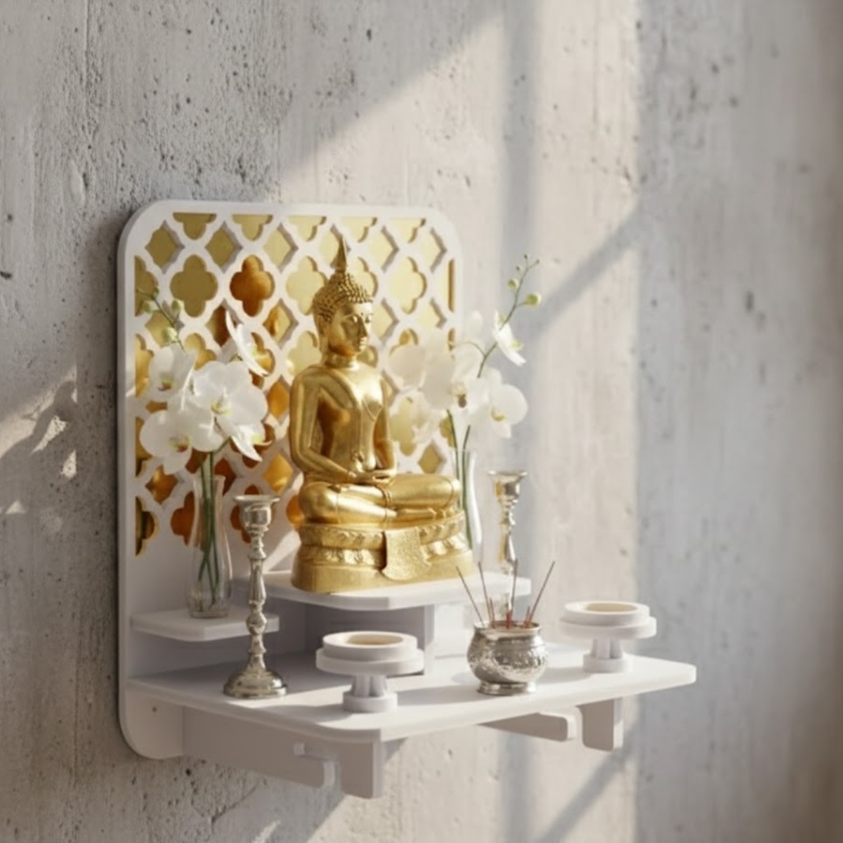 หิ้งพระตั้งโต๊ะและติดผนังโมเดิร์น KAF รุ่น PREM-02XL ลายกระจกทองพรีเมียม_10
