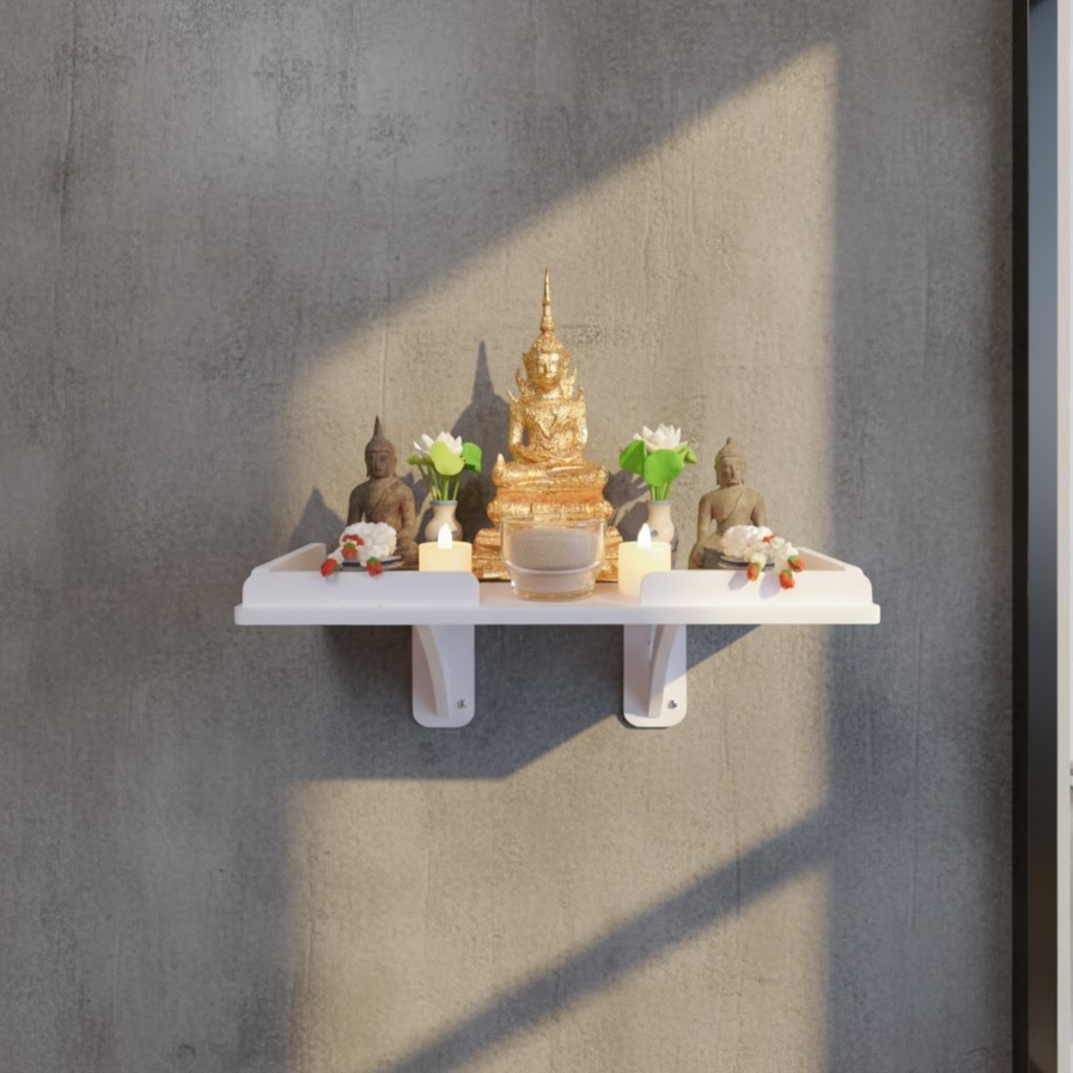 หิ้งพระติดผนังมินิมอล KAF รุ่น SP01-B พร้อมรั้วกันตก และขาฉาก 1 คู่_10