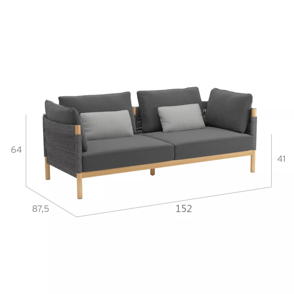 โซฟาหวาย PE 2 ที่นั่ง  BUNISE รุ่น CASSIS ขนาด 152&times;87.5&times;64 ซม. สีเทา