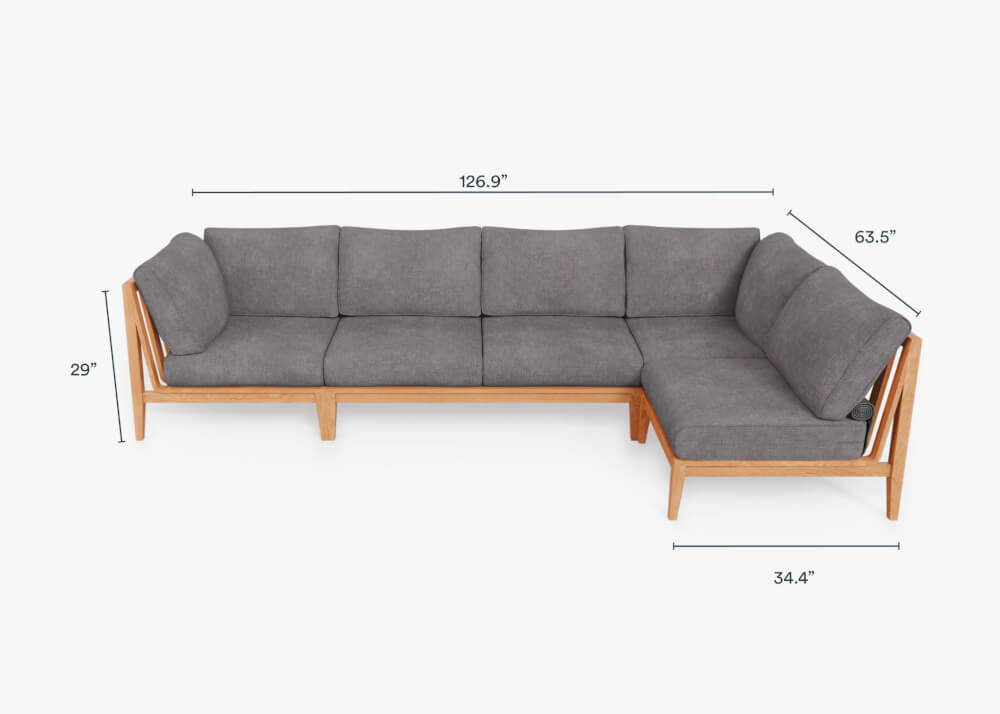 โซฟาสนาม 6 ที่นั่ง ตัว L BUNISE รุ่น OT02 ขนาด 322&times;163&times;74 ซม. สีเทากรวด