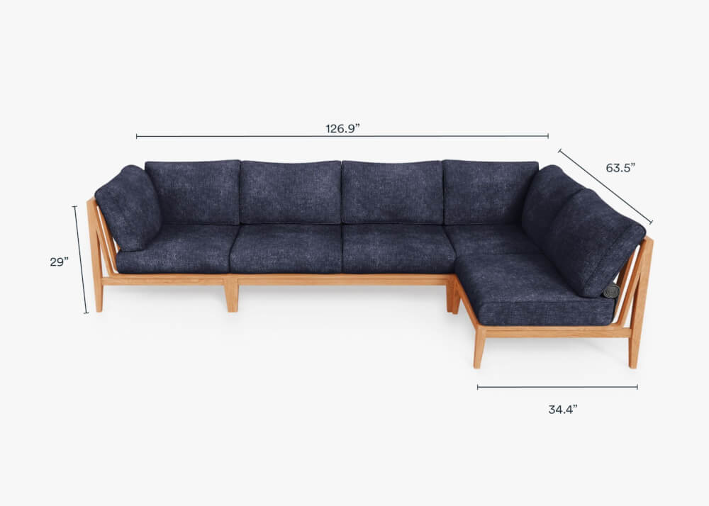 โซฟาสนาม 6 ที่นั่ง ตัว L BUNISE รุ่น OT02 ขนาด 322&times;163&times;74 ซม. สีกรมท่าทะเล