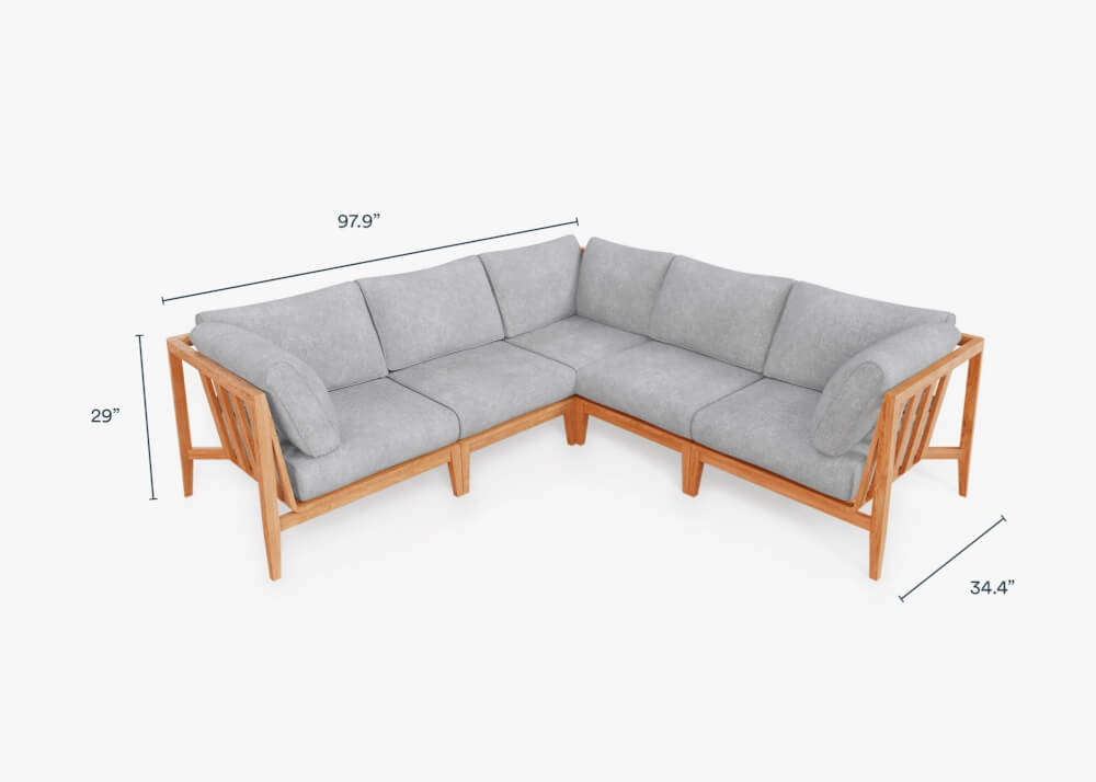 โซฟาเข้ามุม 5 ที่นั่ง ไม้สัก BUNISE รุ่น OT06 ขนาด 249×87×74 ซม. สี เทาหมอก_1