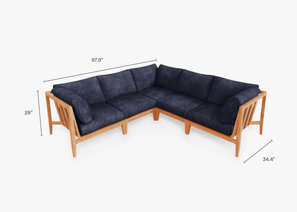 โซฟาเข้ามุม 5 ที่นั่ง ไม้สัก BUNISE รุ่น OT06 ขนาด 249×87×74 ซม. สี กรมท่าทะเล_1