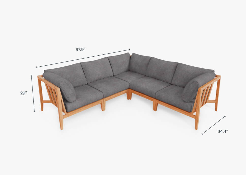 โซฟาเข้ามุม 5 ที่นั่ง ไม้สัก BUNISE รุ่น OT06 ขนาด 249×87×74 ซม. สีเทากรวด_1