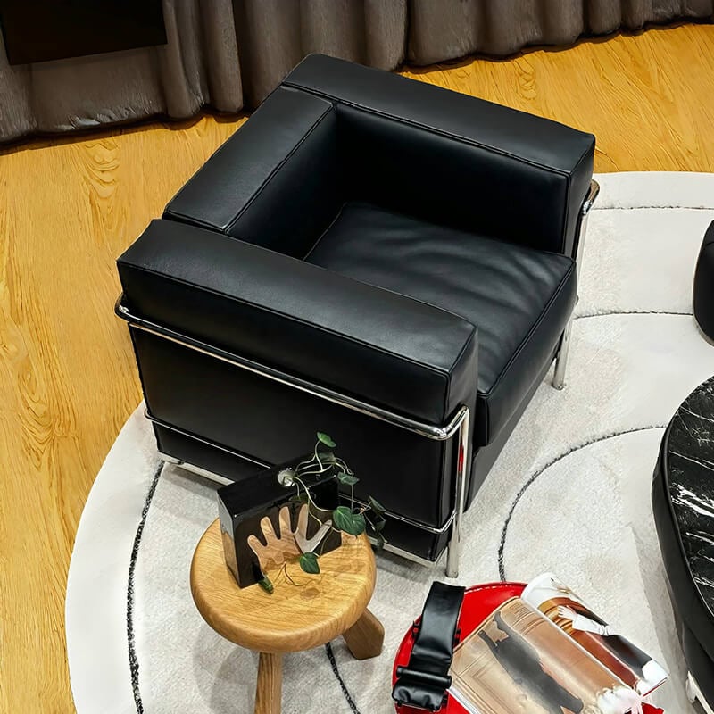 โซฟาหนังแท้ BUNISE รุ่น LC2 สไตล์วินเทจ MID-CENTURY ขนาด 76&times;70&times;78 ซม. สีดำ