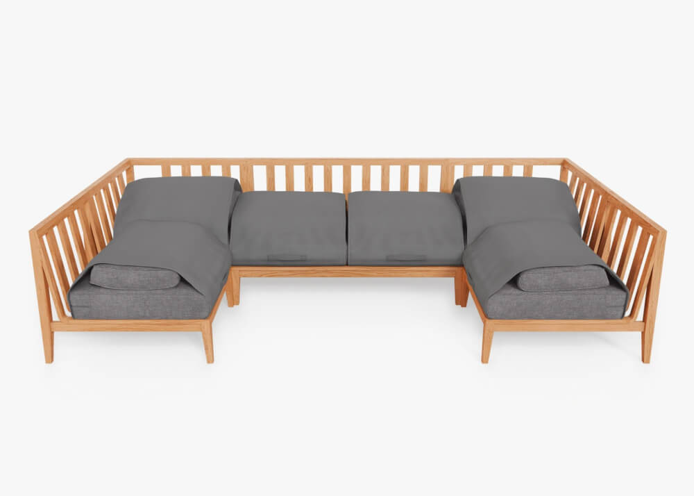 โซฟาตัวยู 6 ที่นั่ง ไม้สัก BUNISE รุ่น OT04 ขนาด 356×163×74 ซม. สีเทากรวด_2