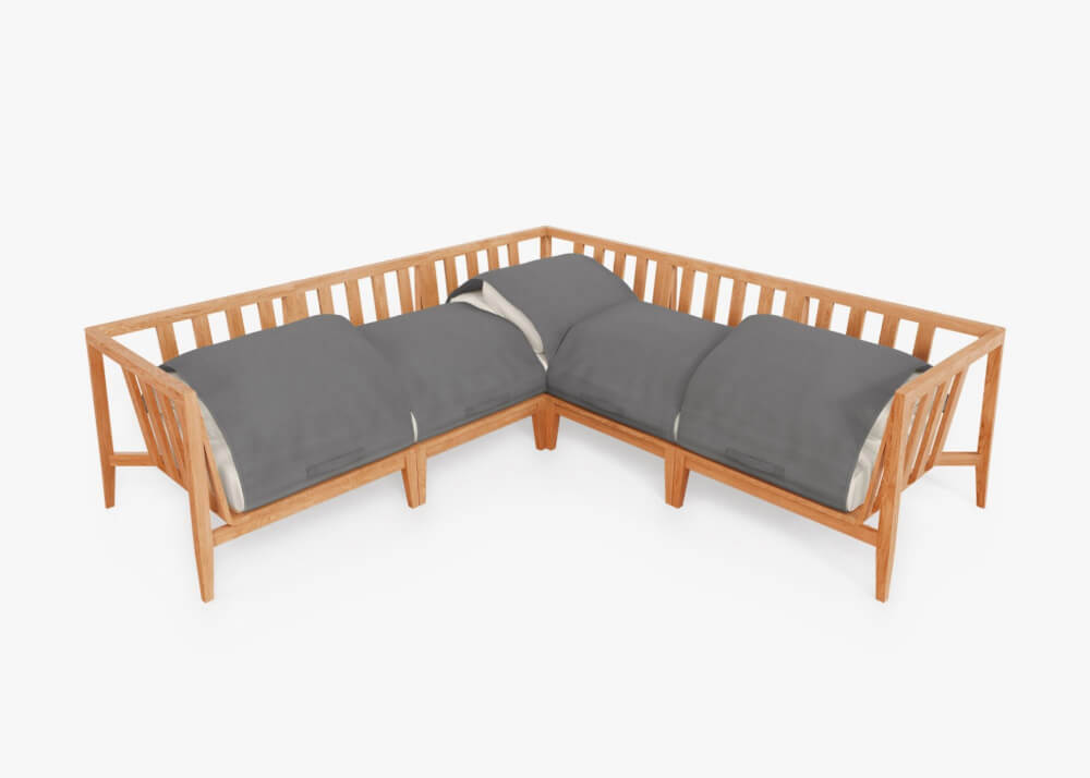 โซฟาเข้ามุม 5 ที่นั่ง ไม้สัก BUNISE รุ่น OT06 ขนาด 249×87×74 ซม. สี ครีม_2