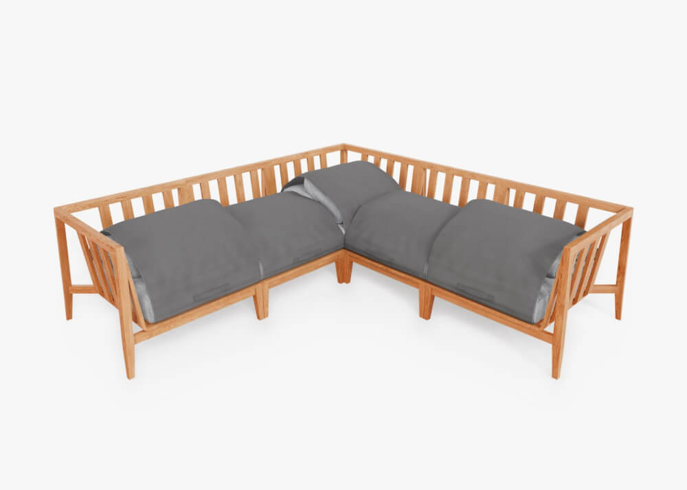 โซฟาเข้ามุม 5 ที่นั่ง ไม้สัก BUNISE รุ่น OT06 ขนาด 249×87×74 ซม. สี เทาหมอก_2