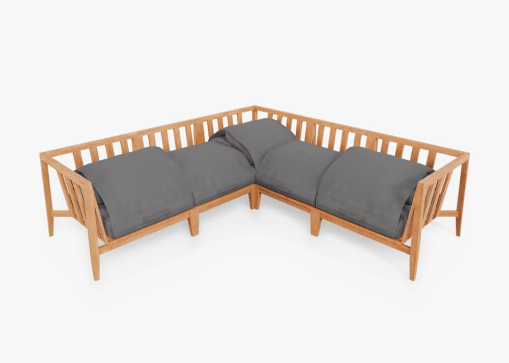 โซฟาเข้ามุม 5 ที่นั่ง ไม้สัก BUNISE รุ่น OT06 ขนาด 249×87×74 ซม. สีเทากรวด_2
