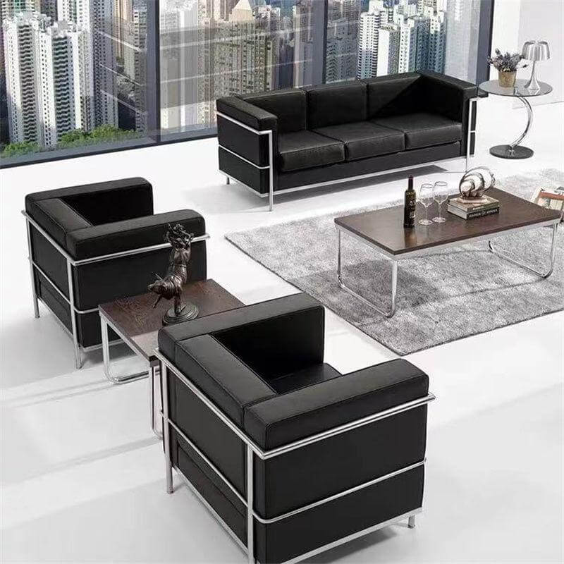 โซฟาหนังแท้ BUNISE รุ่น LC2 สไตล์วินเทจ MID-CENTURY ขนาด 76&times;70&times;78 ซม. สีดำ