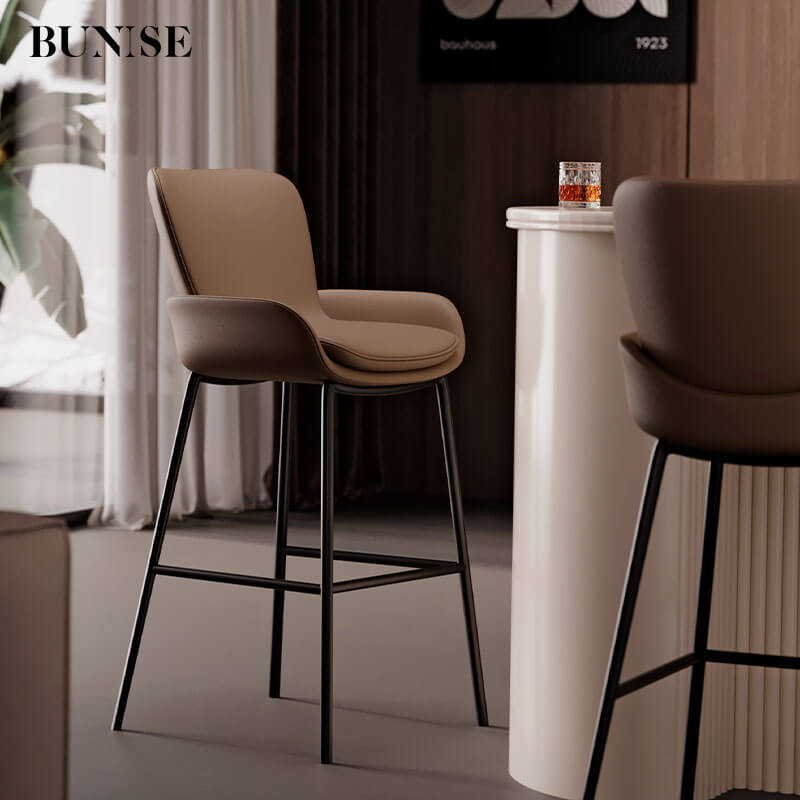 เก้าอี้บาร์ BUNISE รุ่น BS6 สไตล์หรูหราทันสมัย ขนาด 55&times;41&times;108 ซม. สีเบจ
