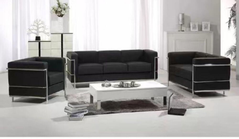 โซฟาหนังแท้ BUNISE รุ่น LC2 สไตล์วินเทจ MID-CENTURY ขนาด 76&times;70&times;78 ซม. สีดำ