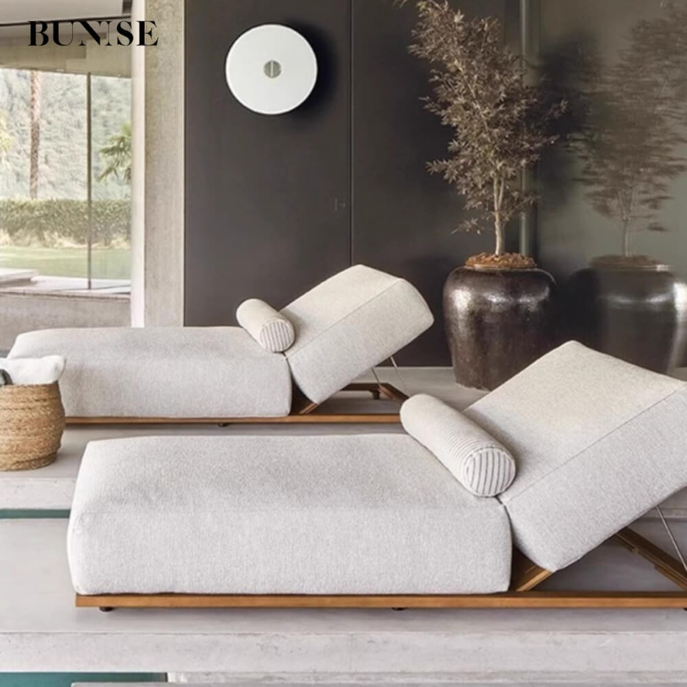 เตียงริมสระ ไม้สัก BUNISE รุ่น P61 ขนาด 201&times;86&times;37 ซม. สีเทา