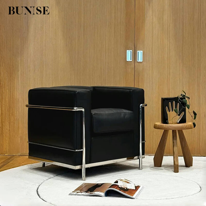 โซฟาหนังแท้ BUNISE รุ่น LC2 สไตล์วินเทจ MID-CENTURY ขนาด 76&times;70&times;78 ซม. สีดำ