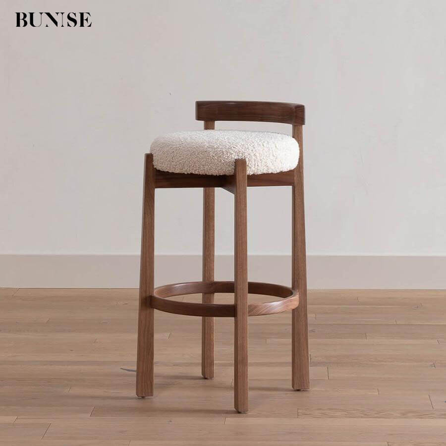 สตูลบาร์ไม้แท้ BUNISE รุ่น BS14 สไตล์วินเทจ ขนาด 44&times;46&times;86 ซม. สีขาว