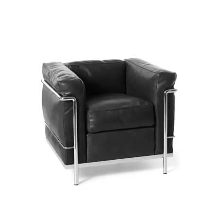 โซฟาหนังแท้ BUNISE รุ่น LC2 สไตล์วินเทจ MID-CENTURY ขนาด 76×70×78 ซม. สีดำ_0