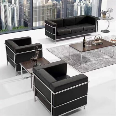 โซฟาหนังแท้ BUNISE รุ่น LC2 สไตล์วินเทจ MID-CENTURY ขนาด 76×70×78 ซม. สีดำ_2