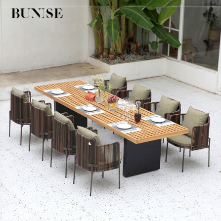 ชุดสนามไม้สัก 2 ที่นั่ง BUNISE รุ่น P3405 พร้อมโต๊ะเหลี่ยม 70*70*74 ซม._8