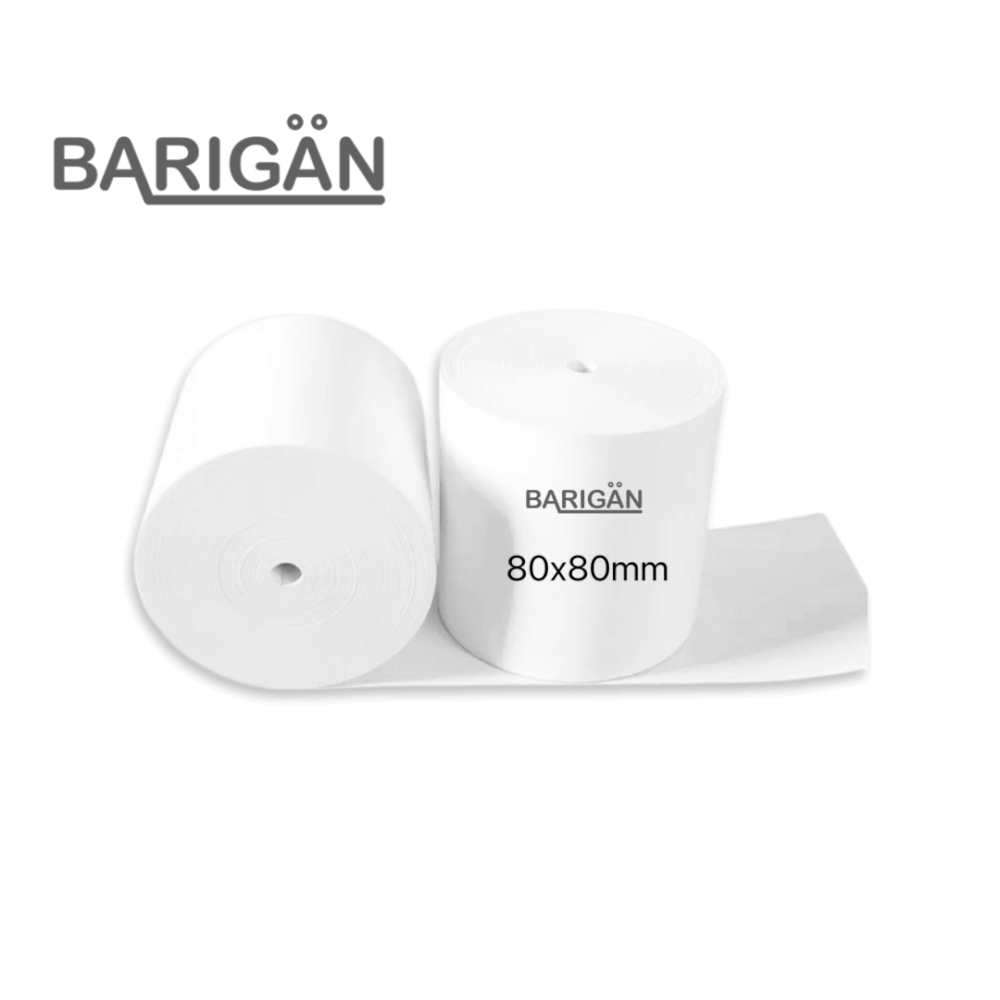 กระดาษความร้อนใบเสร็จ BARIGAN 80X80MM 70แกรม สำหรับเครื่องพิมพ์ใบเสร็จ 53M [1ลัง50ม้วน]