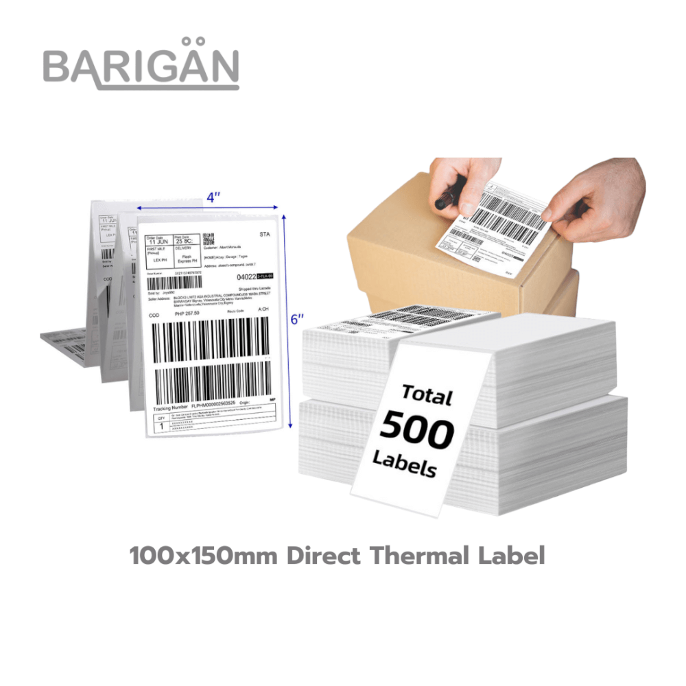 [1ลัง20แพค] สติ๊กเกอร์เทอร์มอล BARIGAN DIRECT THERMAL LABEL 100&times;150 MM