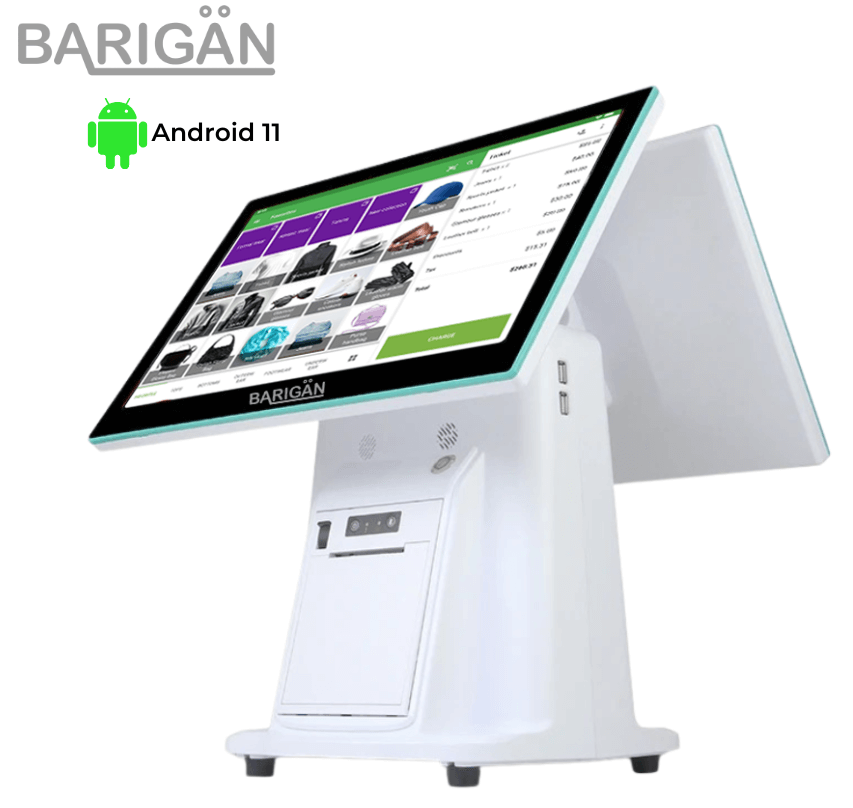 เครื่อง POS 2 จอ BARIGAN POS ระบบ ANDROID 11 พร้อมเครื่องพิมพ์ใบเสร็จในตัว