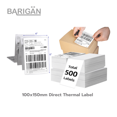 [1ลัง20แพค] สติ๊กเกอร์เทอร์มอล BARIGAN DIRECT THERMAL LABEL 100×150 MM_1