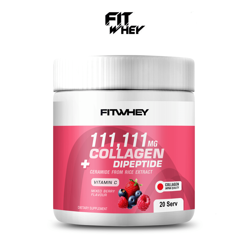 ผลิตภัณฑ์เสริมอาหาร FITWHEY COLLAGEN DIPEPTIDE + CERAMIDE + NIACINAMIDE + VITAMIN C - MIXED BERRY