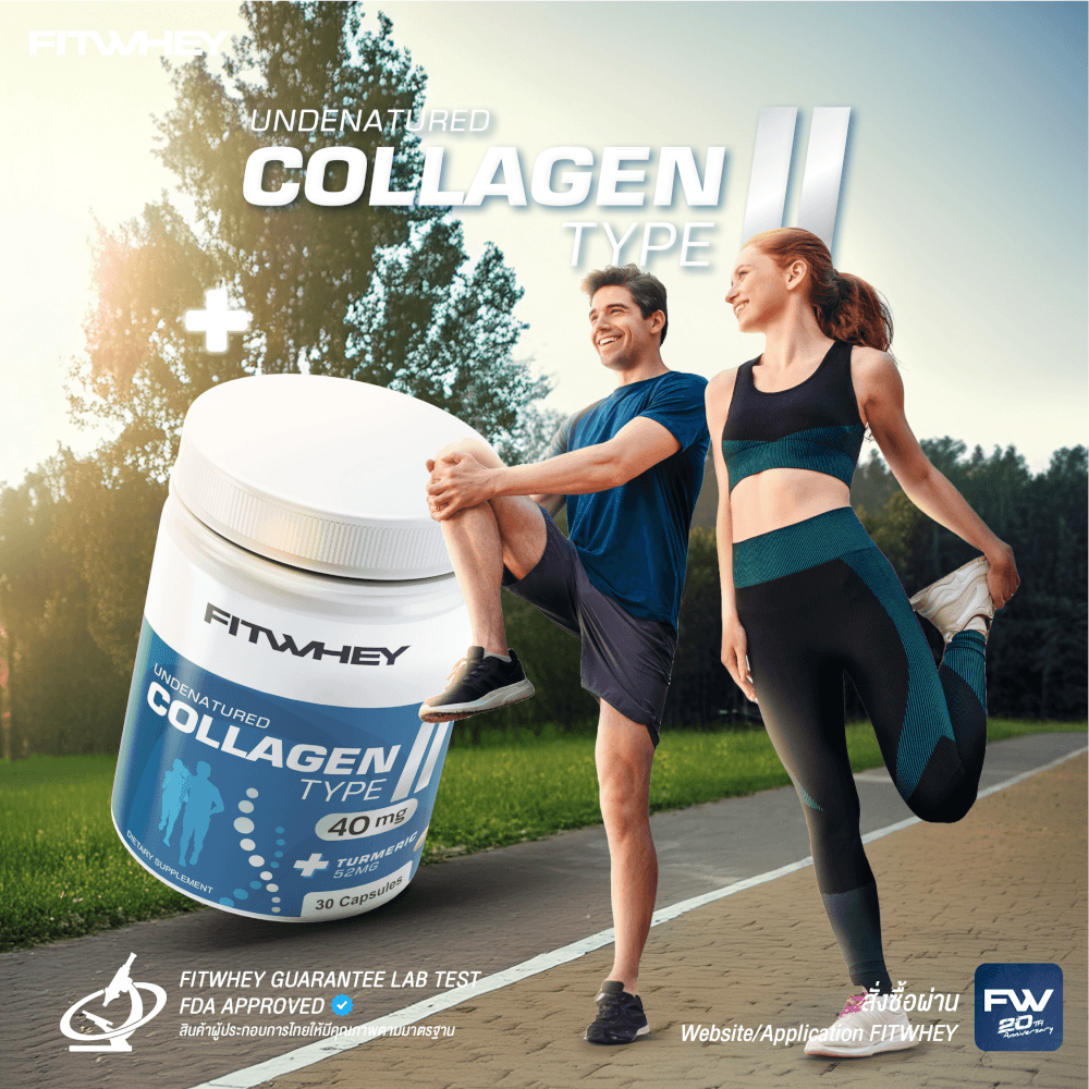 ผลิตภัณฑ์เสริมอาหาร FITWHEY SUPPLEMENTS UNDENATURE COLLAGEN TYPE II 40MG + TURMERIC 52MG