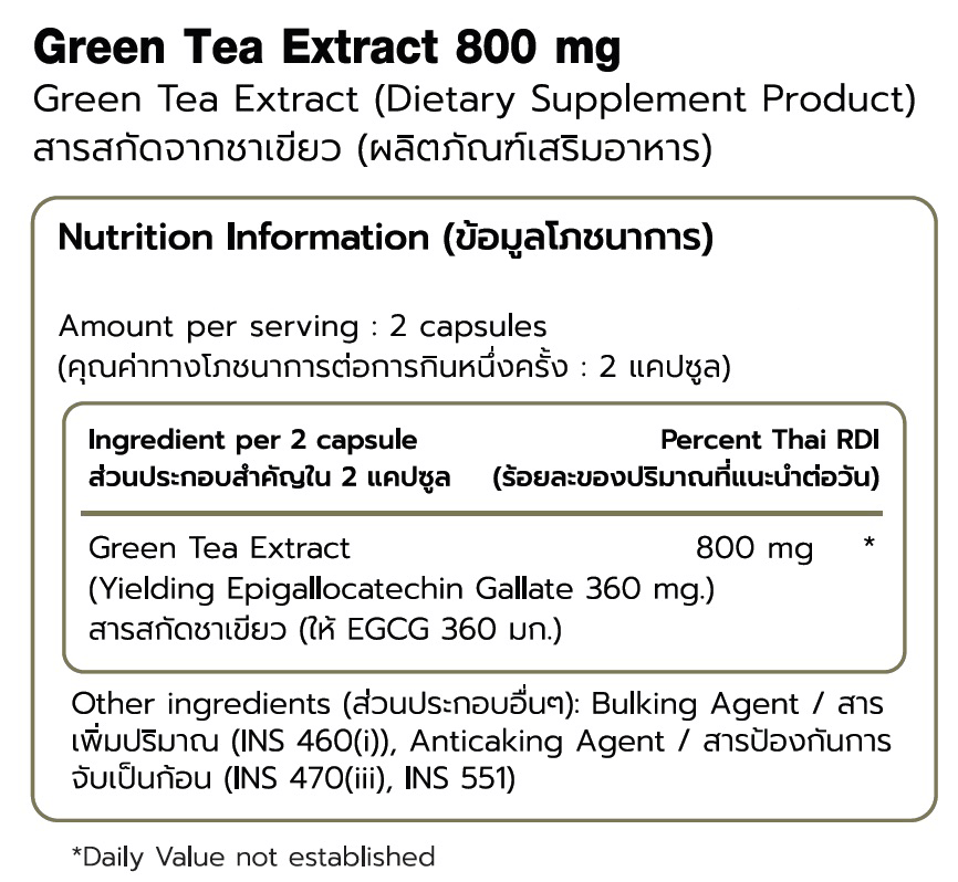 ผลิตภัณฑ์เสริมอาหาร FITWHEY SUPPLEMENTS GREEN TEA EXTRACT 800 MG - 100 แคปซูล