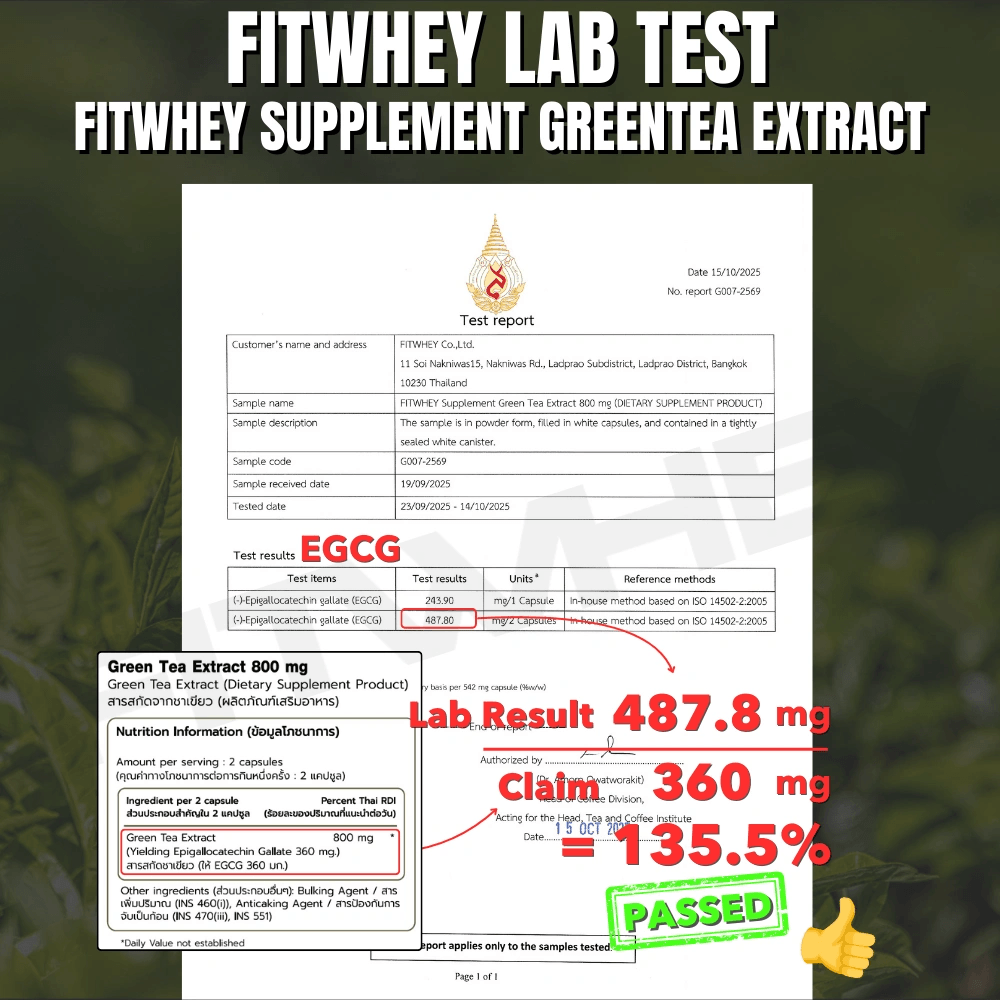ผลิตภัณฑ์เสริมอาหาร FITWHEY SUPPLEMENTS GREEN TEA EXTRACT 800 MG - 30 แคปซูล