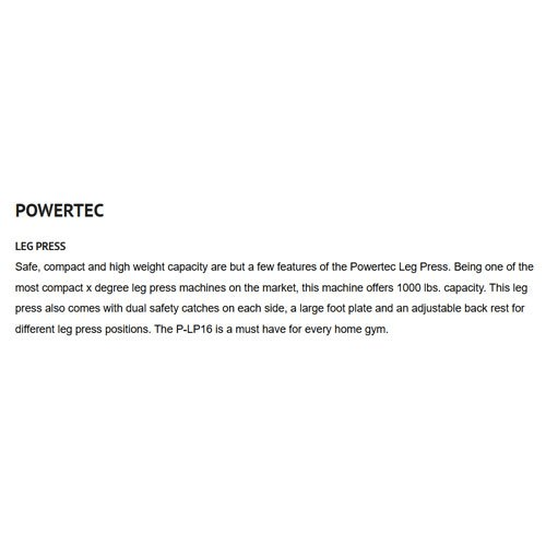 อุปกรณ์ออกกำลังกาย FITWHEY POWERTEC อุปกรณ์ P-LP16 LEG PRESS - BLACK