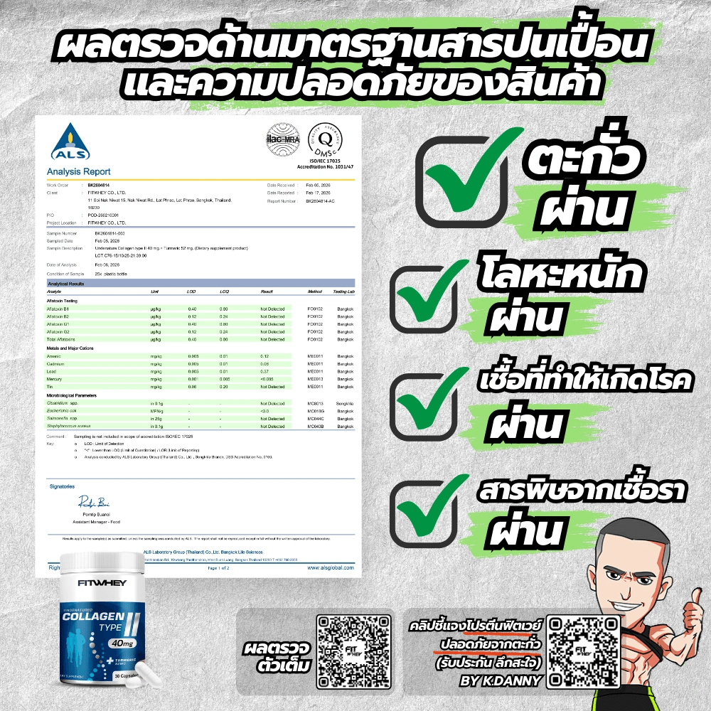 ผลิตภัณฑ์เสริมอาหาร FITWHEY SUPPLEMENTS UNDENATURE COLLAGEN TYPE II 40MG + TURMERIC 52MG