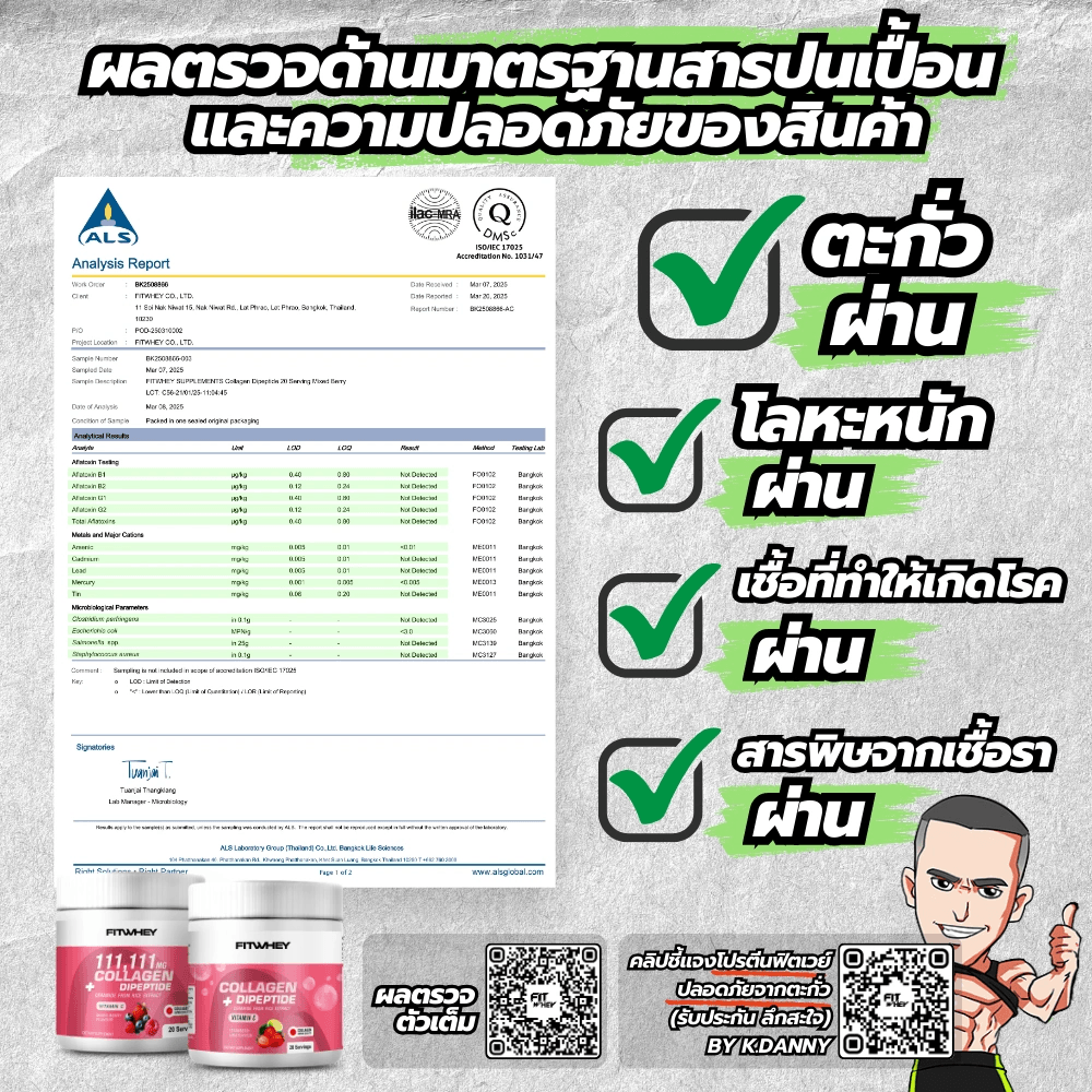 ผลิตภัณฑ์เสริมอาหาร FITWHEY COLLAGEN DIPEPTIDE + CERAMIDE + NIACINAMIDE + VITAMIN C - MIXED BERRY