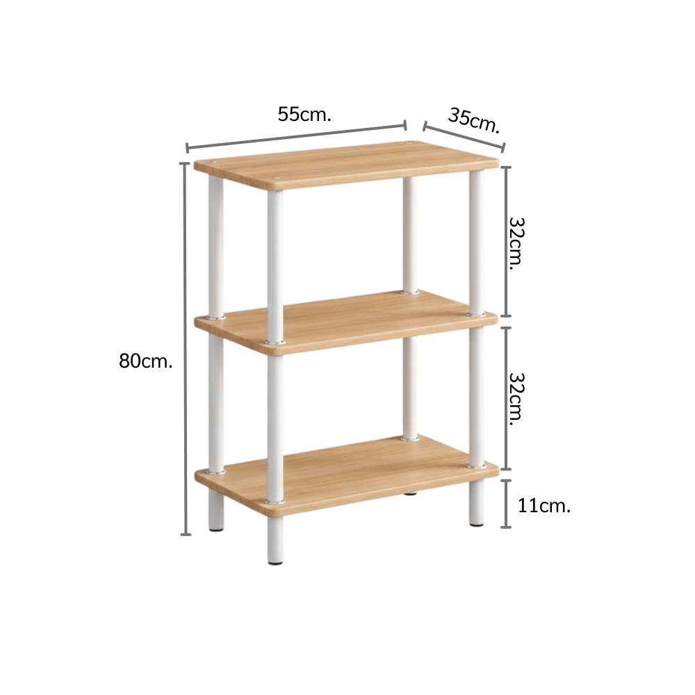 ชั้นวางของ 3 ชั้น ELIFE สีขาว/ลายไม้อ่อน