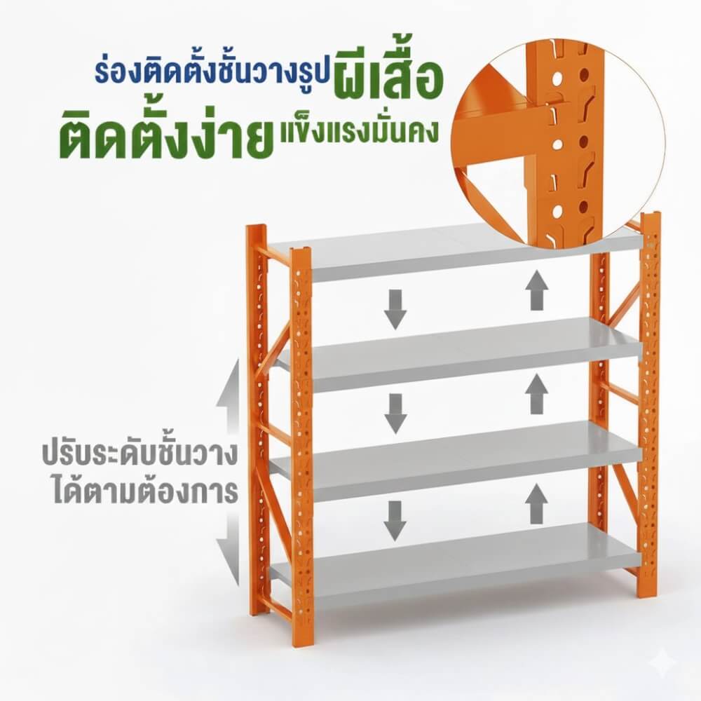 ชั้นวางของโล่ง 4 ชั้น ELIFE 200X200X40 ซม. สีส้ม/เทา