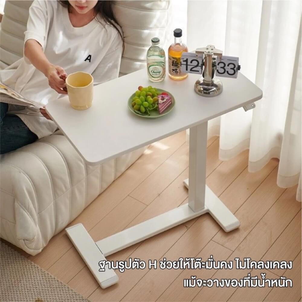 โต๊ะปรับระดับ ELIFE 80 ซม. มีล้อหมุนรอบทิศทาง สีขาว_6
