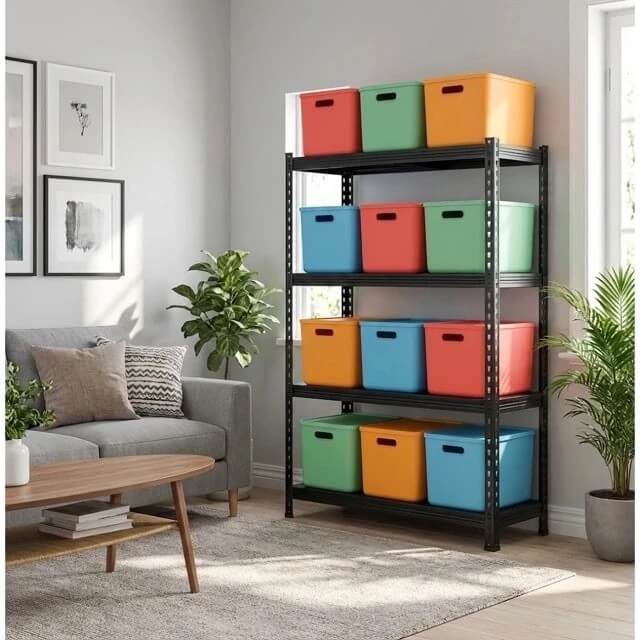 กล่องเก็บของ 4 ใบ (พร้อมฝา) ELIFE ขนาด 36.5X30 ซม. หลากสี