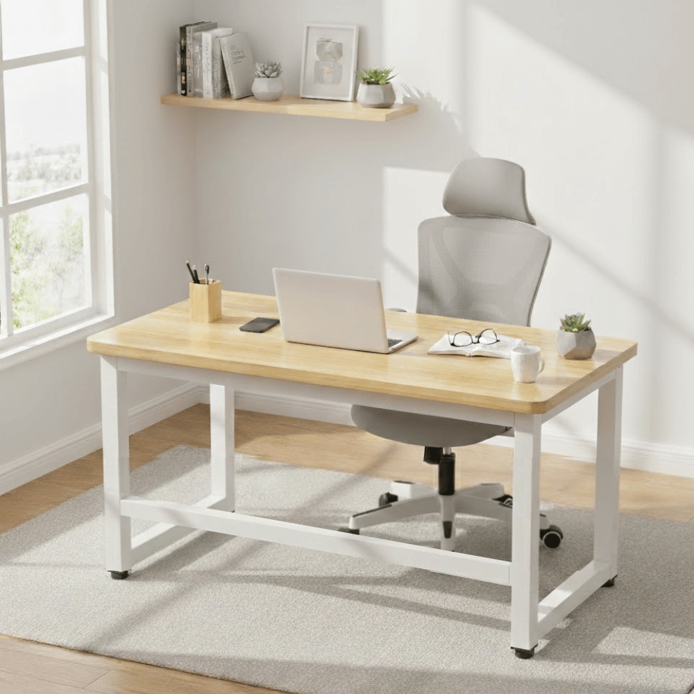 โต๊ะทำงาน ELIFE 100 ซม. สีขาวท็อปลายไม้