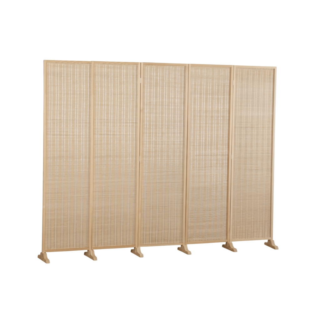 ฉากกั้นห้อง 5 บานพับ ELIFE ขนาด 150X250 ซม. สีไม้แท้ธรรมชาติ_0